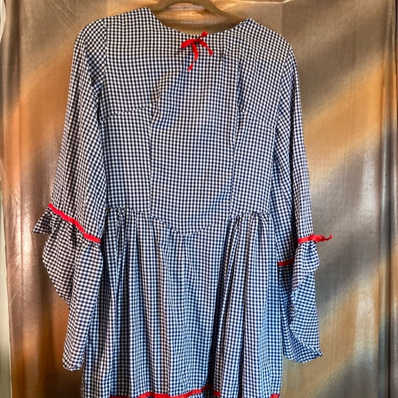 Vintage Dresses & Skirts - Vintage blue checkered with red bows size Small. longer in the back.‎ B5